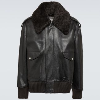 moda luksus Burberry Skórzana kurtka Shearling w kolorze czarnym